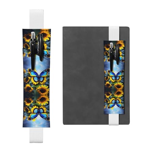 WZYCWB Sunflower Blue Butterfly Diary Federmäppchen, PVC-Stifthalter und Stifthalter mit Gummibändern und Lesezeichen sind die beste Geschenkidee. von WZYCWB