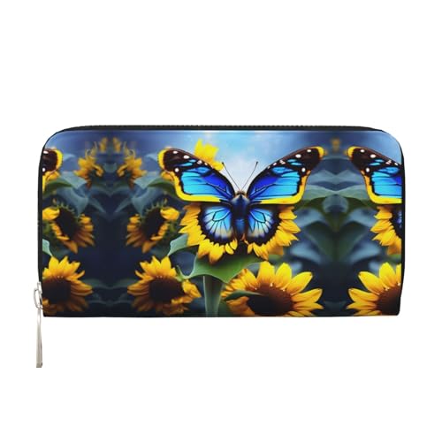 WZYCWB Sunflower Blue Butterfly Printed zippered wallet perfect for travel, business, and everyday wear.Holds cell phones and cash. von WZYCWB