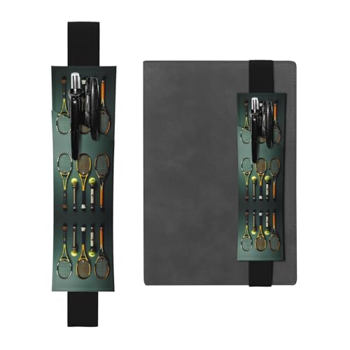 WZYCWB Tennisbälle und Schläger bedruckter großer PVC-Stifthalter + kreatives Tagebuch-Stifttaschen-Set mit Gummiband, Anti-Rutsch-Design von WZYCWB