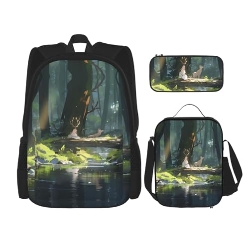 WZYCWB The Girl by The River Schultasche + Federmäppchen + Lunchtasche Kombinationsrucksack Geeignet für den täglichen Pendler von WZYCWB