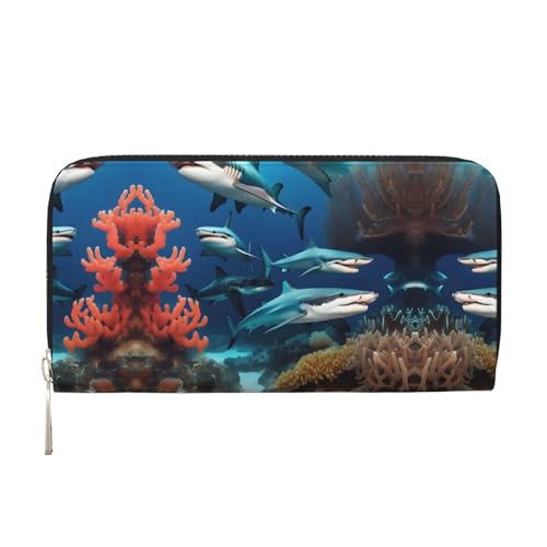 WZYCWB U-Boot-Haifisch-Korallenleder-bedruckte Geldbörse mit Reißverschluss, perfekt für Reisen, Business und Alltag. Hält Handys und Bargeld. von WZYCWB