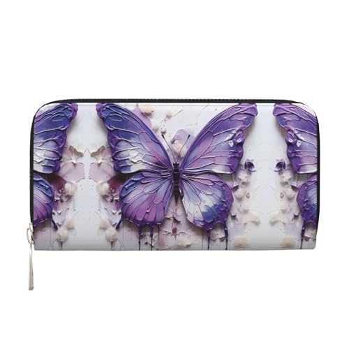 WZYCWB Violette Geldbörse mit Ölgemälde und Schmetterlings-Motiv, mit Reißverschluss, perfekt für Reisen, Business und den Alltag. Hält Handys und Bargeld. von WZYCWB