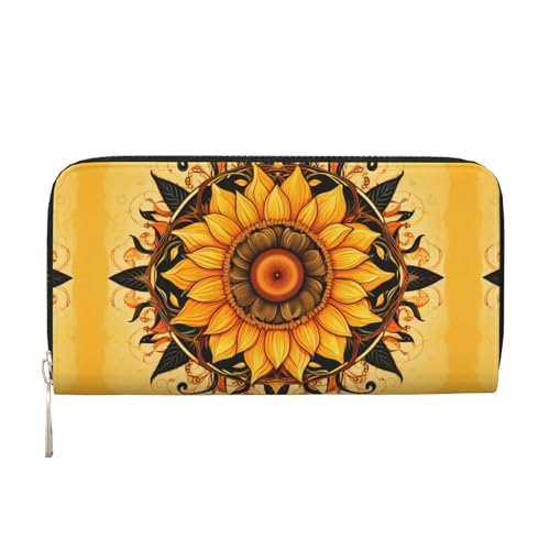 WZYCWB Weiße Schwäne, Leder-Clutch, Reißverschluss-Geldbörsen und Kartenhalter sind perfekt für Reisen oder den täglichen Gebrauch, Sonnenblumenkranz, Einheitsgröße von WZYCWB