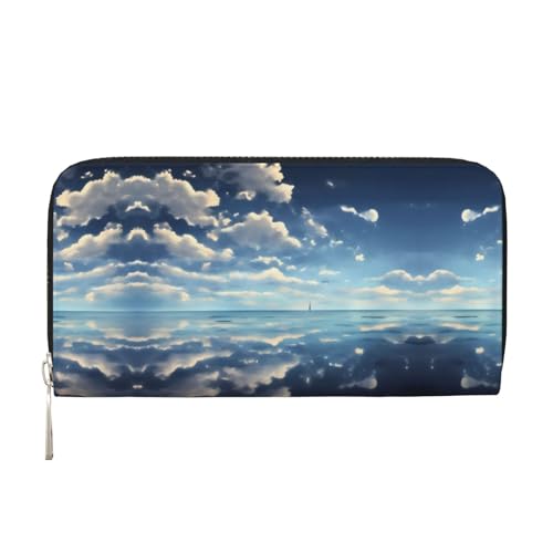 WZYCWB Weiße Wolken über dem Meer, bedruckte Geldbörse mit Reißverschluss, perfekt für Reisen, Business und den Alltag. Hält Handys und Bargeld. von WZYCWB