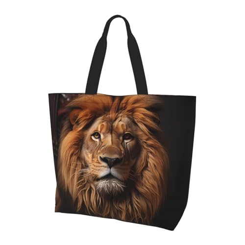 WZYCWB Wiederverwendbare Einkaufstasche mit einer Schulter, The Lion's Gaze Damen One Shoulder Casual Tote Bag, Mehrzweck-Einkaufstasche, Schwarz, Einheitsgröße von WZYCWB