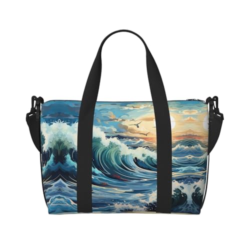Wave Sailboat Seagull Damen Handheld Crossbody Reisetasche Casual Handtasche mit Reißverschluss Geeignet für Arbeit Reisen Fitness Reisen Schwarz Einheitsgröße von WZYCWB
