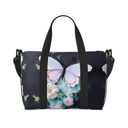 White Butterfly Damen Handtasche Crossbody Reisetasche Casual Handtasche mit Reißverschluss Geeignet für Arbeit Reisen Fitness Reisen Schwarz Einheitsgröße von WZYCWB