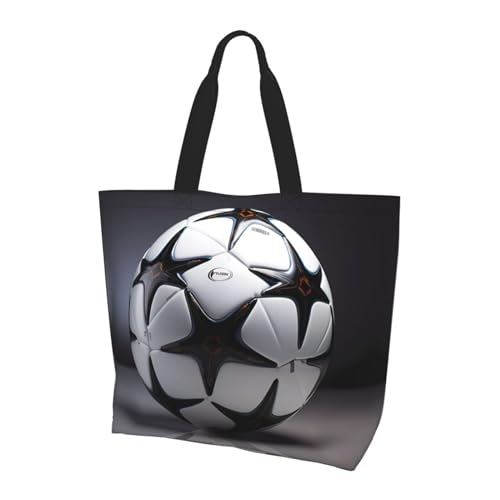 Wiederverwendbare Einkaufstasche mit einer Schulter, Schwarz und Weiß, Fußball-Damen, eine Schulter, lässige Mehrzweck-Tragetasche, große Einkaufstasche Wiederverwendbare Einkaufstasche mit einer Schulter, Schwarz und Weiß, Fußball-Damen, eine Schulter, lässige Mehrzweck-Tragetasche, große Einkaufstasche von WZYCWB