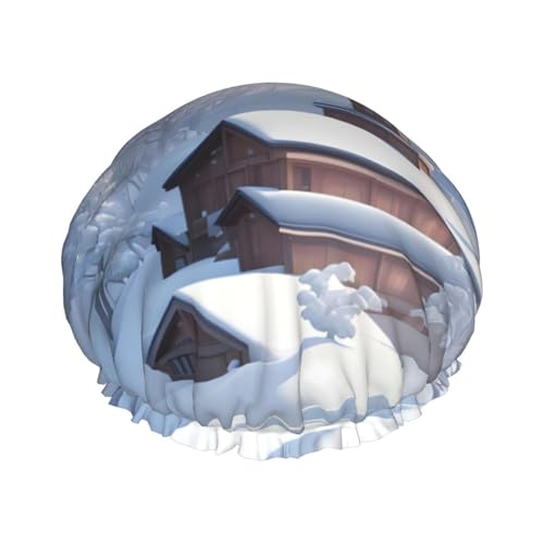 Winterlandschaft Doppellagige Damen-Duschhaube, wiederverwendbar, großes Design, geeignet für alle Haarlängen, geeignet für Mädchen, Spa und Heimsalon. von WZYCWB