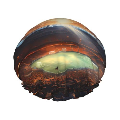 Wunderbares Fußballspiel, doppellagige Damen-Duschhaube, wiederverwendbar, großes Design, geeignet für alle Haarlängen, geeignet für Mädchen, Spa und Heimsalon. von WZYCWB