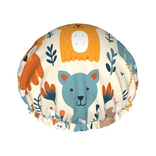 Zeichnung von Tieren Doppellagige Damen-Duschhaube, wiederverwendbar, großes Design, geeignet für alle Haarlängen, geeignet für Mädchen, Spa und Heimsalon. von WZYCWB