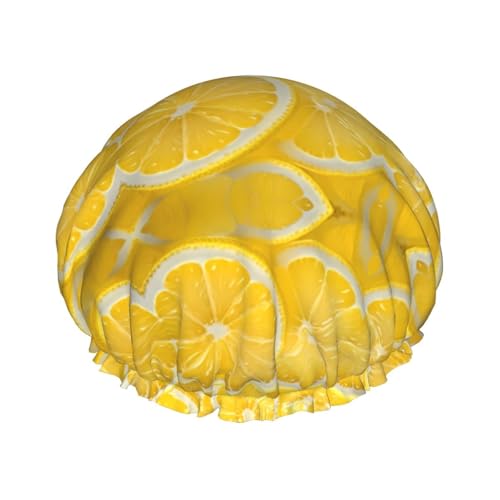 Zitronenscheiben, doppellagig, Damen-Duschhaube, wiederverwendbar, großes Design, geeignet für alle Haarlängen, geeignet für Mädchen, Spa und Heimsalon. von WZYCWB
