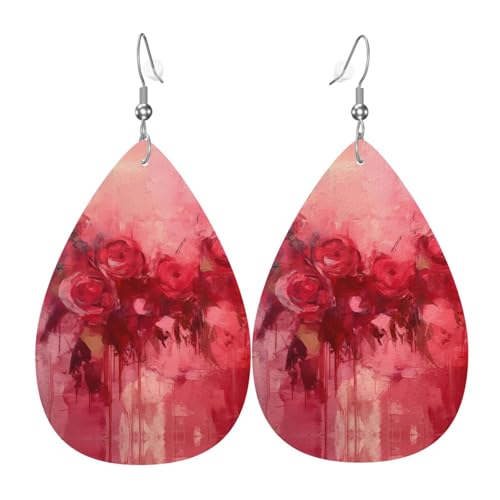 WZYWHJ Abstrakte Rosen Bild Damen Leder Ohrringe Einfache Wassertropfen Anhänger Mode Urlaub Geschenk von WZYWHJ