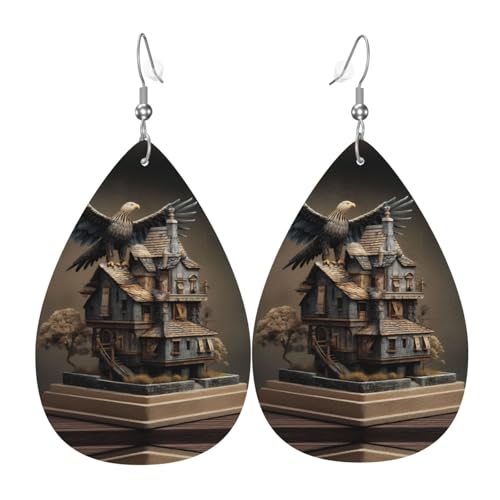 WZYWHJ Adlerhaus Bild Damen Leder Ohrringe Einfache Wassertropfen Anhänger Mode Urlaub Geschenk von WZYWHJ