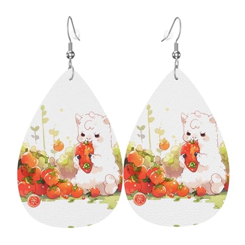 WZYWHJ Alpaka Essen Tomate Bild Damen Leder Ohrringe Einfache Wassertropfen Anhänger Mode Urlaub Geschenk von WZYWHJ