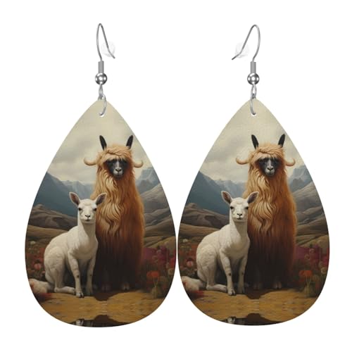 WZYWHJ Alpakas und tibetische Antilopen Bild Damen Leder Ohrringe Einfache Wassertropfen Anhänger Mode Urlaub Geschenk von WZYWHJ