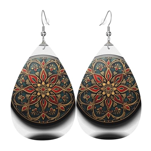 WZYWHJ Badge Print Texture Prints Damen Leder Ohrringe Einfache Wassertropfen Anhänger Mode Urlaub Geschenk von WZYWHJ