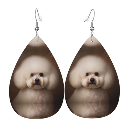 WZYWHJ Bichon Frisé-Hundebild, Damen-Leder-Ohrringe, einfacher Wassertropfen-Anhänger, modisches Urlaubsgeschenk von WZYWHJ