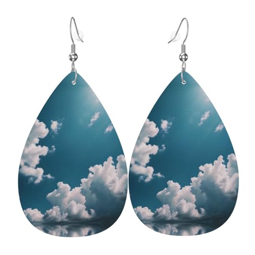 WZYWHJ Blauer Himmel Bild Damen Leder Ohrringe Einfache Wassertropfen Anhänger Mode Urlaub Geschenk von WZYWHJ