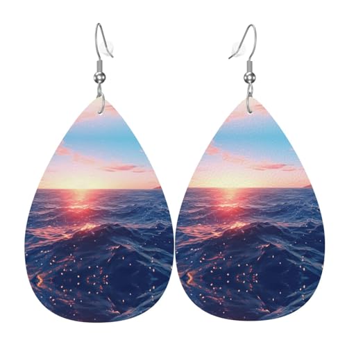 WZYWHJ Blue Ocean Picture Damen Leder Ohrringe Einfache Wassertropfen Anhänger Mode Urlaub Geschenk von WZYWHJ
