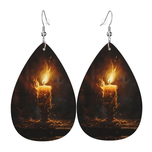 WZYWHJ Brennende Kerzen Bild Damen Leder Ohrringe Einfache Wassertropfen Anhänger Mode Urlaub Geschenk von WZYWHJ