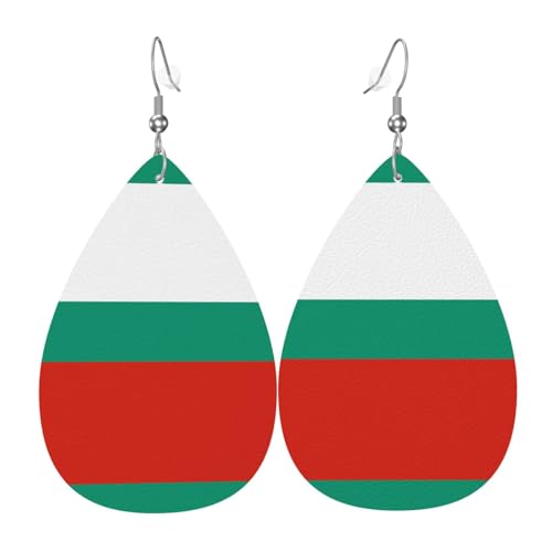 WZYWHJ Bulgarische Flagge Bild Damen Leder Ohrringe Einfache Wassertropfen Anhänger Mode Urlaub Geschenk von WZYWHJ