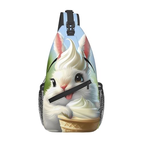 WZYWHJ Bunny Eating Ice Cream Printing Herren Casual Crossbody Brusttasche mit hoher Speicherkapazität und verstellbarem Schultergurt von WZYWHJ