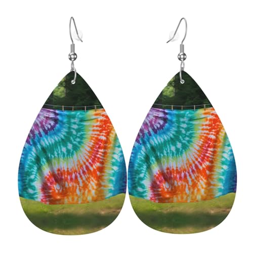 WZYWHJ Bunte Batik-Bild-Damen-Leder-Ohrringe, einfacher Wassertropfen-Anhänger, modisches Urlaubsgeschenk von WZYWHJ