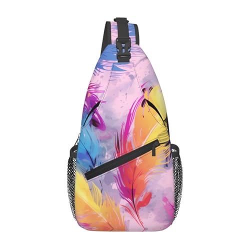 WZYWHJ Bunte Federn, bedruckte Herren-Crossbody-Brusttasche mit hoher Speicherkapazität und verstellbarem Schultergurt von WZYWHJ