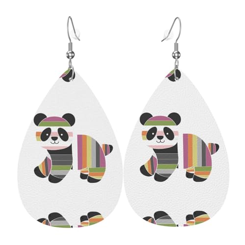 WZYWHJ Bunte Pandas-Bild-Damen-Leder-Ohrringe, einfacher Wassertropfen-Anhänger, modisches Urlaubsgeschenk von WZYWHJ