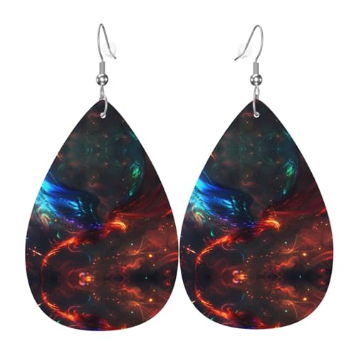 WZYWHJ Bunte Phoenix-Bild-Damen-Leder-Ohrringe, einfacher Wassertropfen-Anhänger, modisches Urlaubsgeschenk von WZYWHJ