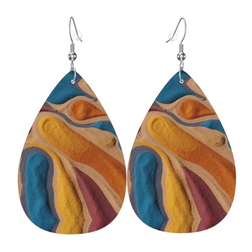 WZYWHJ Bunte Sandbild-Damen-Leder-Ohrringe, einfacher Wassertropfen-Anhänger, modisches Urlaubsgeschenk von WZYWHJ