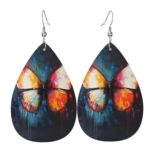 WZYWHJ Bunte Schmetterlinge, Leder-Ohrringe, einfacher Wassertropfen-Anhänger, modisches Urlaubsgeschenk von WZYWHJ