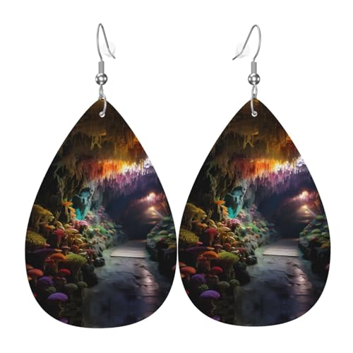 WZYWHJ Buntes Moos in der Höhle Bild, Damen-Leder-Ohrringe, einfacher Wassertropfen-Anhänger, modisches Urlaubsgeschenk von WZYWHJ