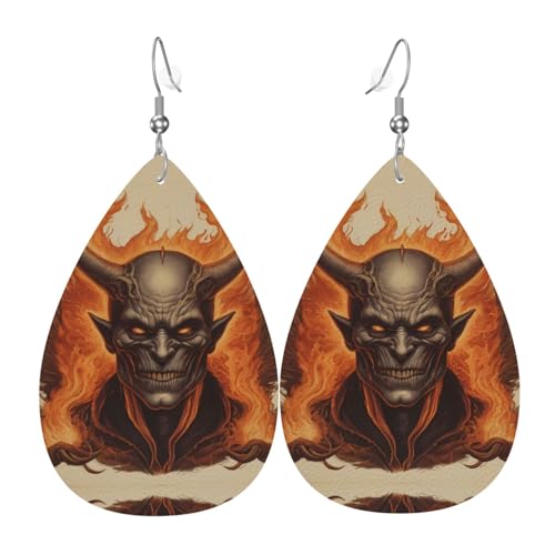 WZYWHJ Burning Devil Picture Damen Leder Ohrringe Einfache Wassertropfen Anhänger Mode Urlaub Geschenk von WZYWHJ