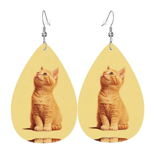 WZYWHJ Butter Cat Prints Damen Leder Ohrringe Einfache Wassertropfen Anhänger Mode Urlaub Geschenk von WZYWHJ
