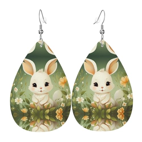 WZYWHJ Cartoon-Kaninchen-Bild, Damen-Leder-Ohrringe, einfacher Wassertropfen-Anhänger, modisches Urlaubsgeschenk von WZYWHJ