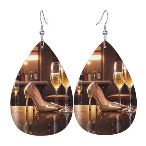 WZYWHJ Champagner High Heels Bild Damen Leder Ohrringe Einfache Wassertropfen Anhänger Mode Urlaub Geschenk von WZYWHJ