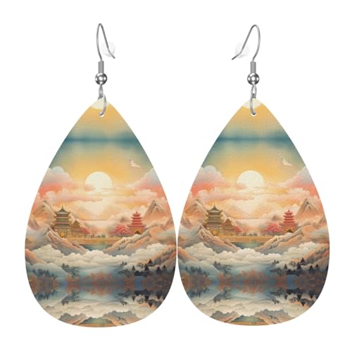 WZYWHJ City Sunrise Picture Damen Leder Ohrringe Einfache Wassertropfen Anhänger Mode Urlaub Geschenk von WZYWHJ