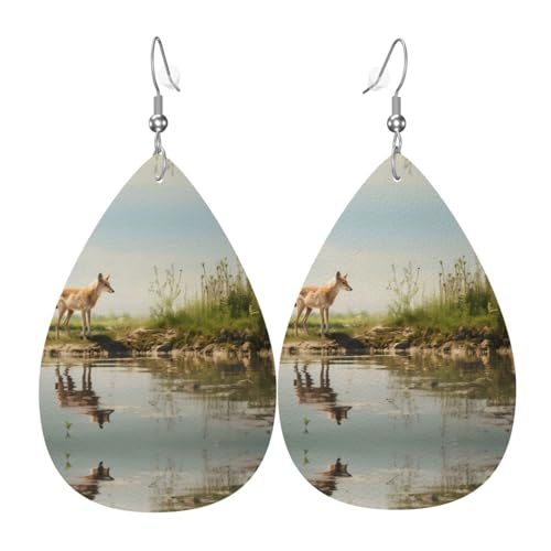 WZYWHJ Clear River Picture Damen Leder Ohrringe Einfache Wassertropfen Anhänger Mode Urlaub Geschenk von WZYWHJ