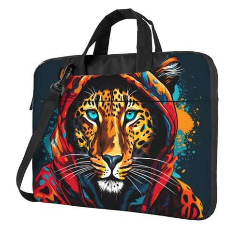 WZYWHJ Coole Laptoptasche mit Leopardenmuster – mit weichem Innenfutter, mehreren Taschen – ideal für Männer, Reisen und Business, Schwarz, 14 inch von WZYWHJ