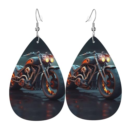 WZYWHJ Coole Motorrad-Bild-Damen-Lederohrringe, einfacher Wassertropfen-Anhänger, modisches Urlaubsgeschenk von WZYWHJ