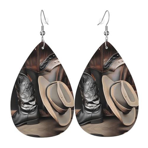 WZYWHJ Cowboy Black Hat Western Boots Bild Damen Leder Ohrringe Einfache Wassertropfen Anhänger Mode Urlaub Geschenk von WZYWHJ