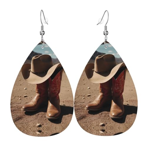 WZYWHJ Cowboyhut und Stiefel Bild Damen Leder Ohrringe Einfache Wassertropfen Anhänger Mode Urlaub Geschenk von WZYWHJ