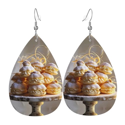 WZYWHJ Cream Puffs Prints Damen Leder Ohrringe Einfache Wassertropfen Anhänger Mode Urlaub Geschenk von WZYWHJ