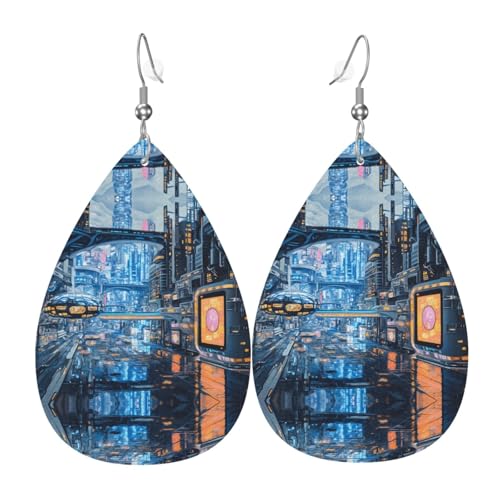 WZYWHJ Cyber Grid Prints Damen Leder Ohrringe Einfache Wassertropfen Anhänger Mode Urlaub Geschenk von WZYWHJ