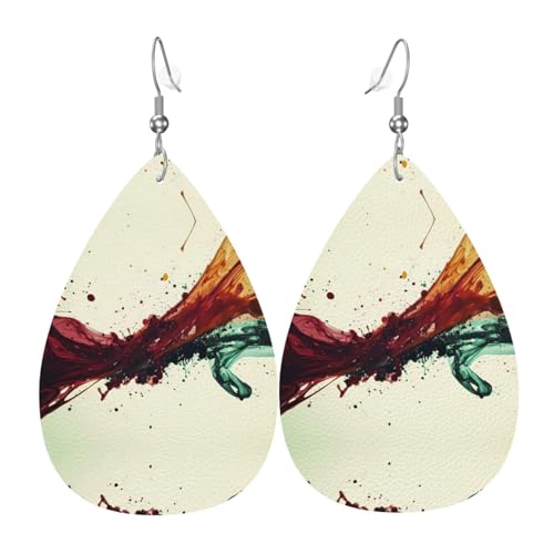 WZYWHJ Dark Ink Splash Prints Damen Leder Ohrringe Einfache Wassertropfen Anhänger Mode Urlaub Geschenk von WZYWHJ
