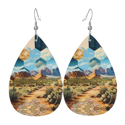 WZYWHJ Desert Hexagon Prints Damen Leder Ohrringe Einfache Wassertropfen Anhänger Mode Urlaub Geschenk von WZYWHJ