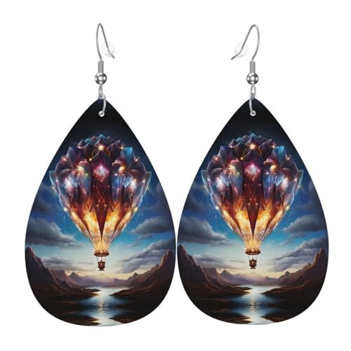 WZYWHJ Diamanten auf Heißluftballons Bild Damen Leder Ohrringe Einfache Wassertropfen Anhänger Mode Urlaub Geschenk von WZYWHJ