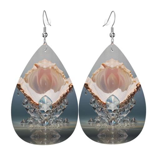 WZYWHJ Diamanten in der Muschel Bild Damen Leder Ohrringe Einfache Wassertropfen Anhänger Mode Urlaub Geschenk von WZYWHJ